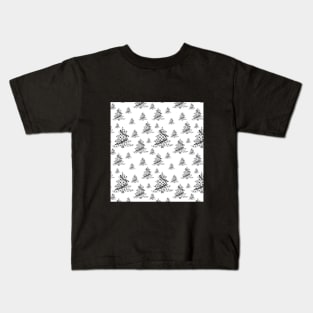 Festive Black and White Christmas Tree Pattern Kids T-Shirt